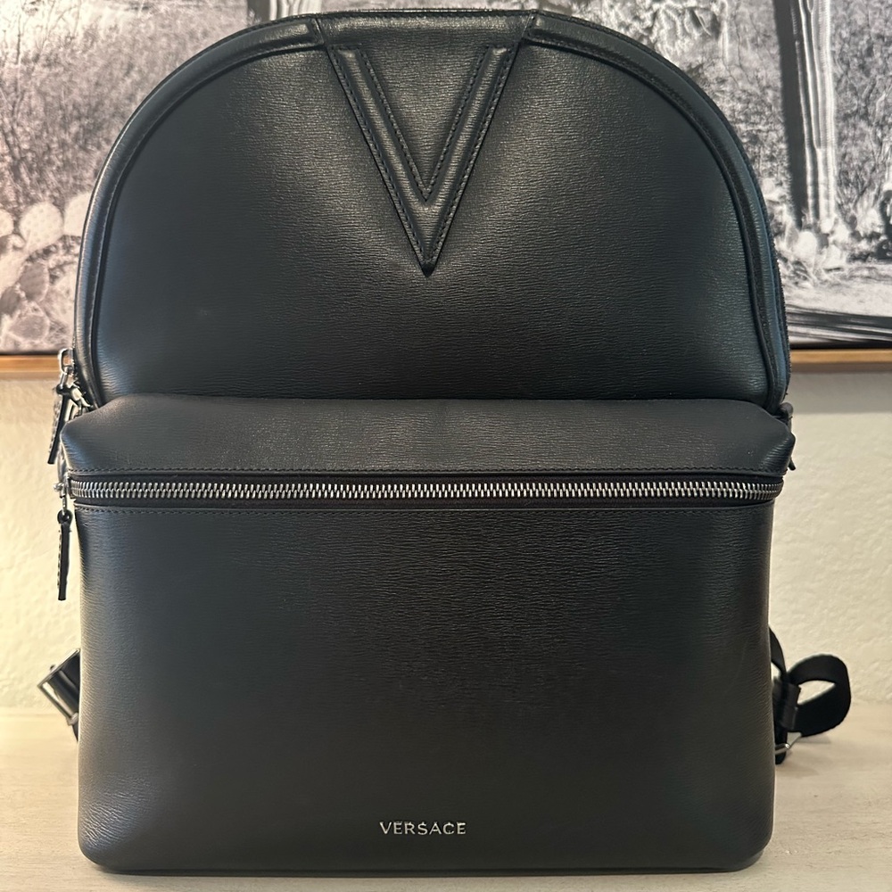 Versace Unisex Black Leather Backpack
